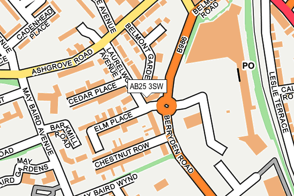 AB25 3SW map - OS OpenMap – Local (Ordnance Survey)