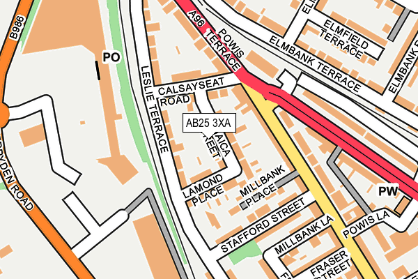 AB25 3XA map - OS OpenMap – Local (Ordnance Survey)