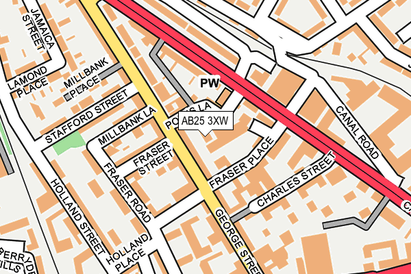 AB25 3XW map - OS OpenMap – Local (Ordnance Survey)