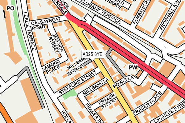 AB25 3YE map - OS OpenMap – Local (Ordnance Survey)