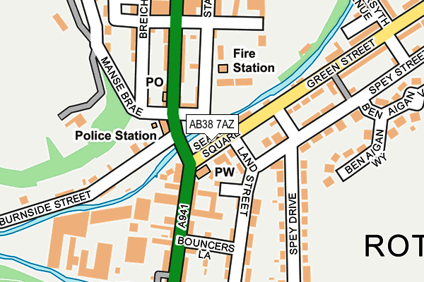 AB38 7AZ map - OS OpenMap – Local (Ordnance Survey)