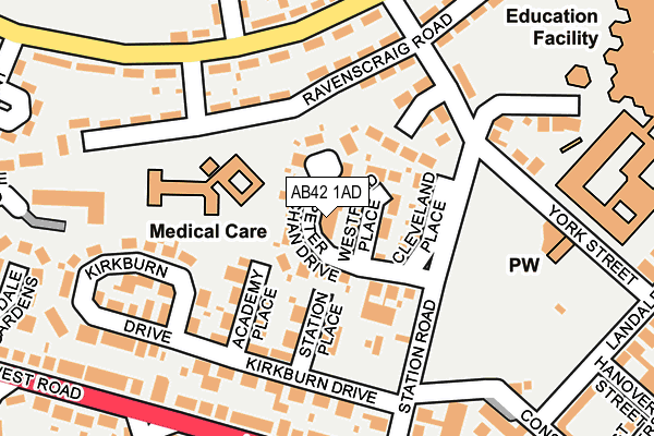 AB42 1AD map - OS OpenMap – Local (Ordnance Survey)