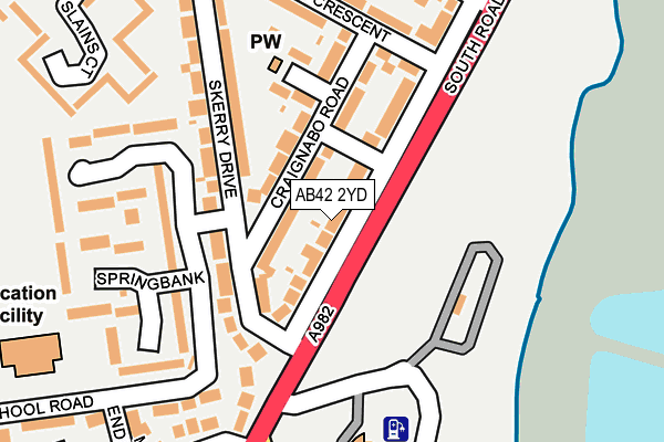 AB42 2YD map - OS OpenMap – Local (Ordnance Survey)
