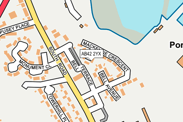 AB42 2YX map - OS OpenMap – Local (Ordnance Survey)