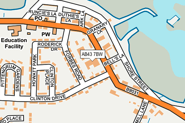 AB43 7BW map - OS OpenMap – Local (Ordnance Survey)