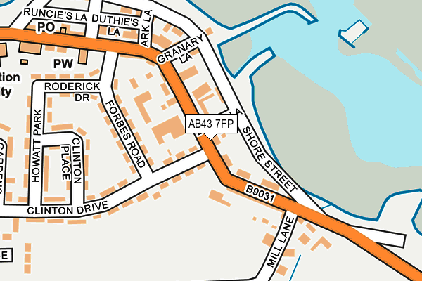 AB43 7FP map - OS OpenMap – Local (Ordnance Survey)