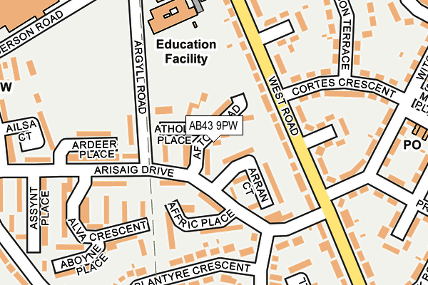 AB43 9PW map - OS OpenMap – Local (Ordnance Survey)