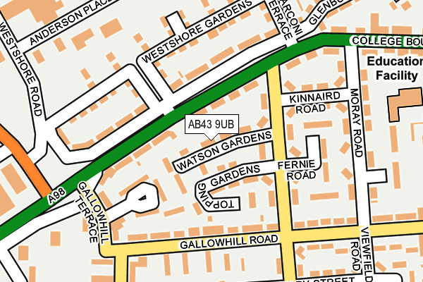 AB43 9UB map - OS OpenMap – Local (Ordnance Survey)