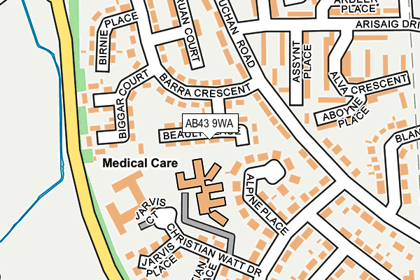 AB43 9WA map - OS OpenMap – Local (Ordnance Survey)