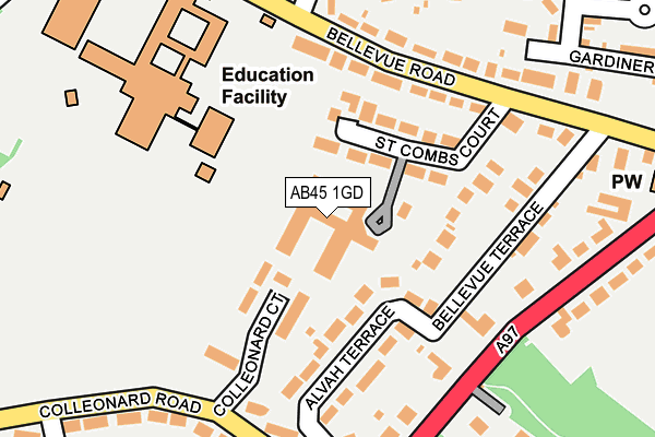 AB45 1GD map - OS OpenMap – Local (Ordnance Survey)