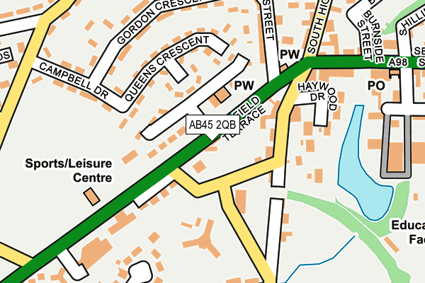 AB45 2QB map - OS OpenMap – Local (Ordnance Survey)