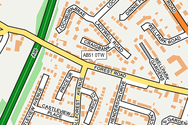 AB51 0TW map - OS OpenMap – Local (Ordnance Survey)