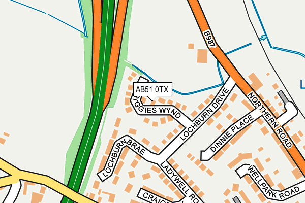 AB51 0TX map - OS OpenMap – Local (Ordnance Survey)