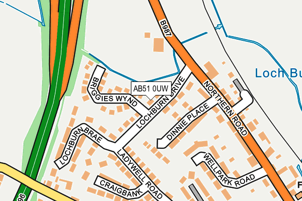 AB51 0UW map - OS OpenMap – Local (Ordnance Survey)