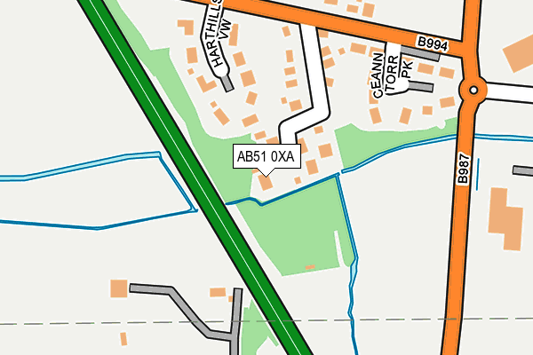 AB51 0XA map - OS OpenMap – Local (Ordnance Survey)