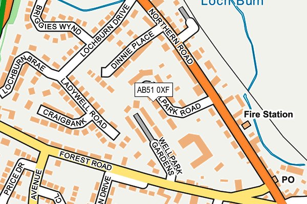 AB51 0XF map - OS OpenMap – Local (Ordnance Survey)
