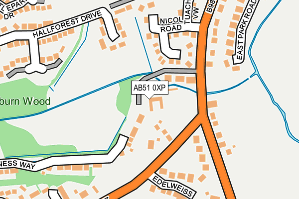 AB51 0XP map - OS OpenMap – Local (Ordnance Survey)