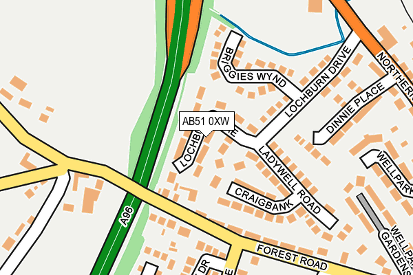AB51 0XW map - OS OpenMap – Local (Ordnance Survey)
