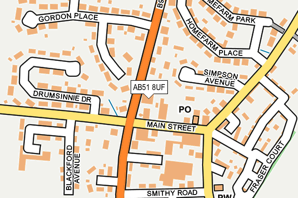 AB51 8UF map - OS OpenMap – Local (Ordnance Survey)