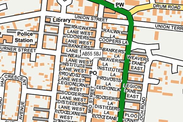 AB55 5BJ map - OS OpenMap – Local (Ordnance Survey)