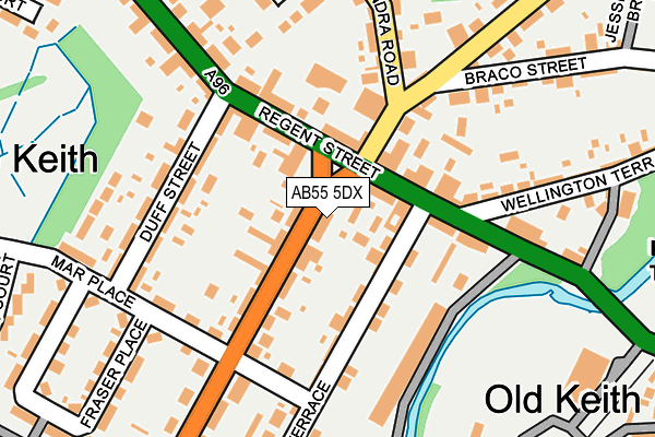 AB55 5DX map - OS OpenMap – Local (Ordnance Survey)