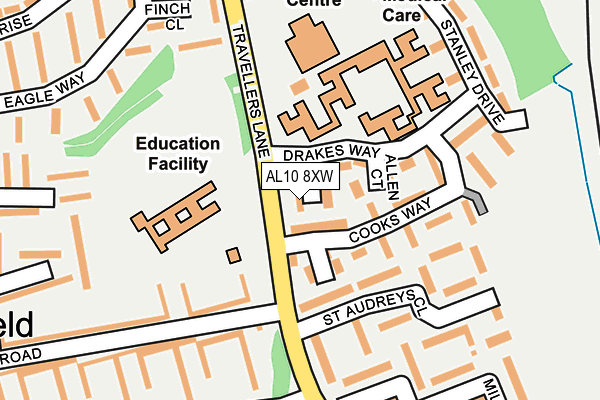 AL10 8XW map - OS OpenMap – Local (Ordnance Survey)