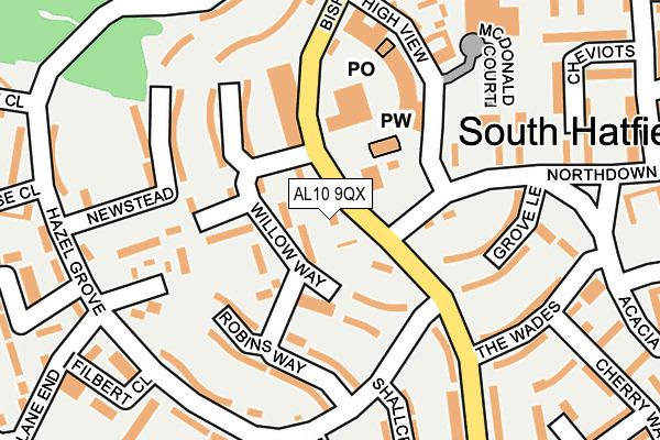 AL10 9QX map - OS OpenMap – Local (Ordnance Survey)