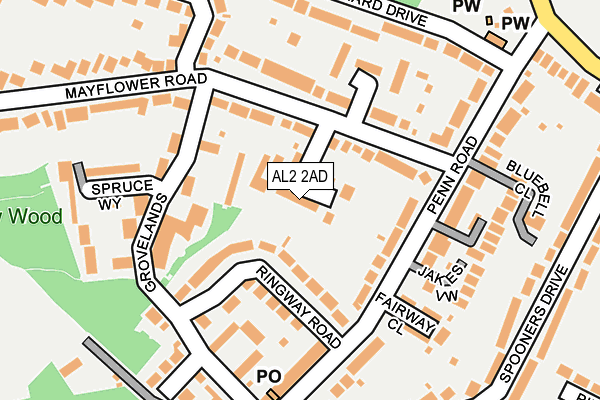 AL2 2AD map - OS OpenMap – Local (Ordnance Survey)