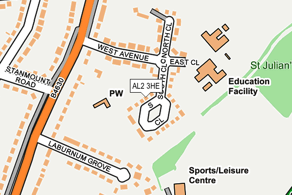 AL2 3HE map - OS OpenMap – Local (Ordnance Survey)