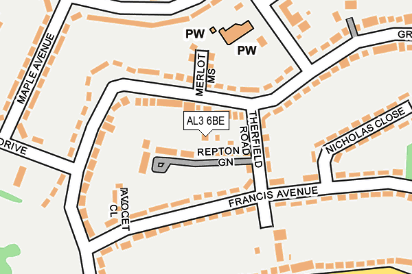 AL3 6BE map - OS OpenMap – Local (Ordnance Survey)