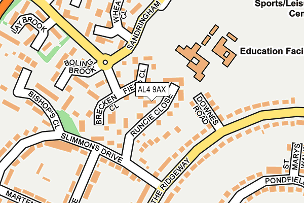 AL4 9AX map - OS OpenMap – Local (Ordnance Survey)