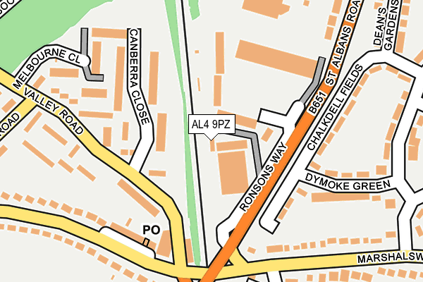 AL4 9PZ map - OS OpenMap – Local (Ordnance Survey)