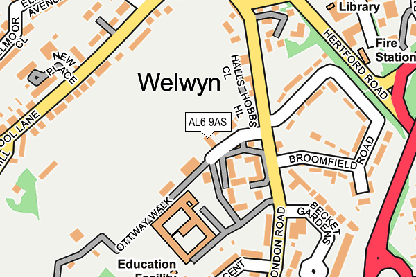 AL6 9AS map - OS OpenMap – Local (Ordnance Survey)