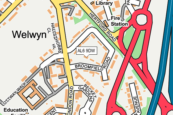 AL6 9DW map - OS OpenMap – Local (Ordnance Survey)