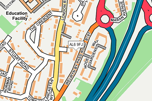 AL6 9FJ map - OS OpenMap – Local (Ordnance Survey)