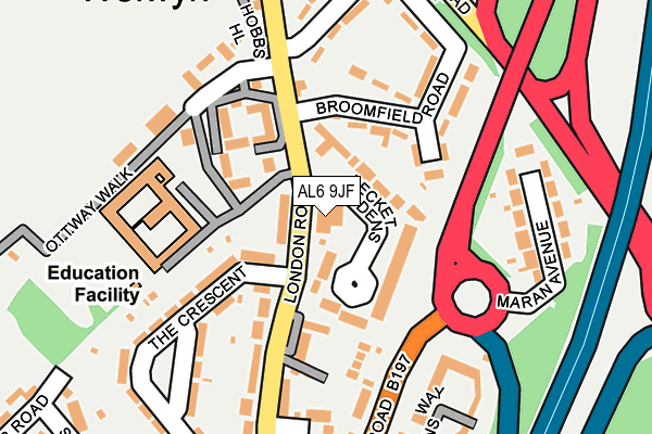 AL6 9JF map - OS OpenMap – Local (Ordnance Survey)
