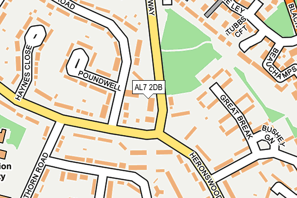 AL7 2DB map - OS OpenMap – Local (Ordnance Survey)