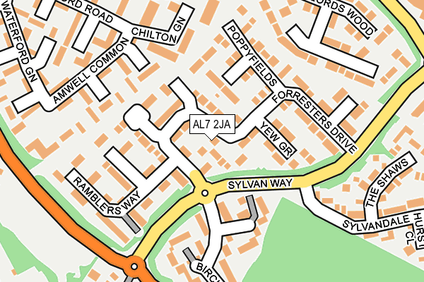 AL7 2JA map - OS OpenMap – Local (Ordnance Survey)