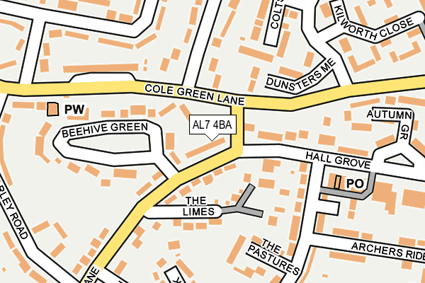 AL7 4BA map - OS OpenMap – Local (Ordnance Survey)