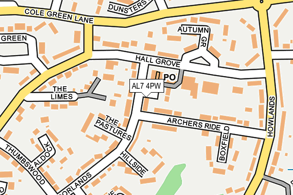 AL7 4PW map - OS OpenMap – Local (Ordnance Survey)