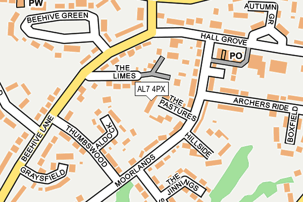 AL7 4PX map - OS OpenMap – Local (Ordnance Survey)
