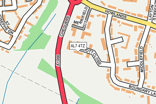 AL7 4TZ map - OS OpenMap – Local (Ordnance Survey)