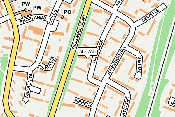 AL8 7AD map - OS OpenMap – Local (Ordnance Survey)