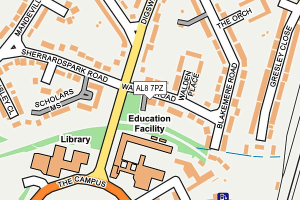 AL8 7PZ map - OS OpenMap – Local (Ordnance Survey)