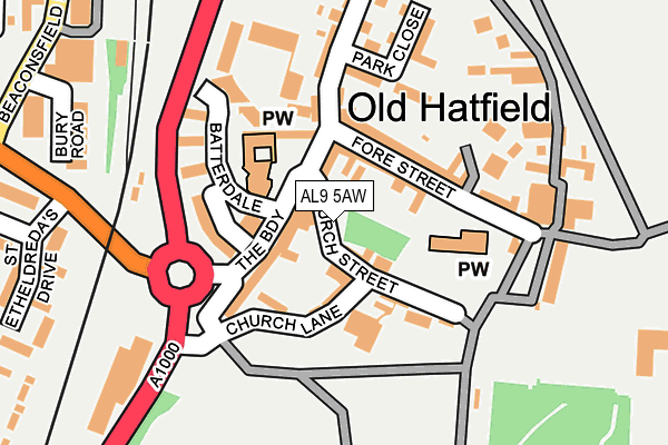 AL9 5AW map - OS OpenMap – Local (Ordnance Survey)