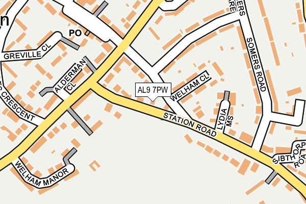 AL9 7PW map - OS OpenMap – Local (Ordnance Survey)