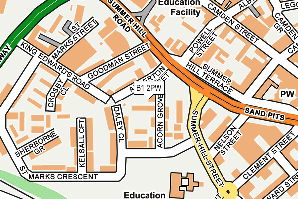 B1 2PW map - OS OpenMap – Local (Ordnance Survey)