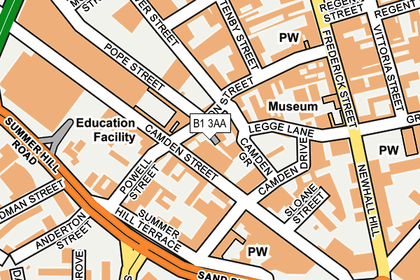 B1 3AA map - OS OpenMap – Local (Ordnance Survey)