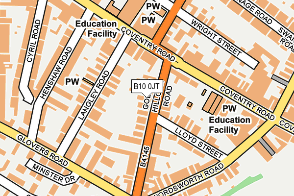 B10 0JT map - OS OpenMap – Local (Ordnance Survey)