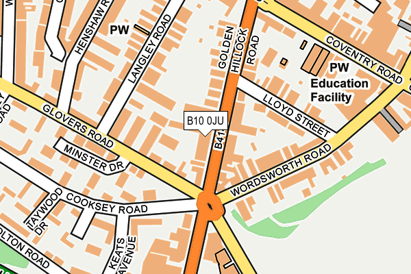 B10 0JU map - OS OpenMap – Local (Ordnance Survey)